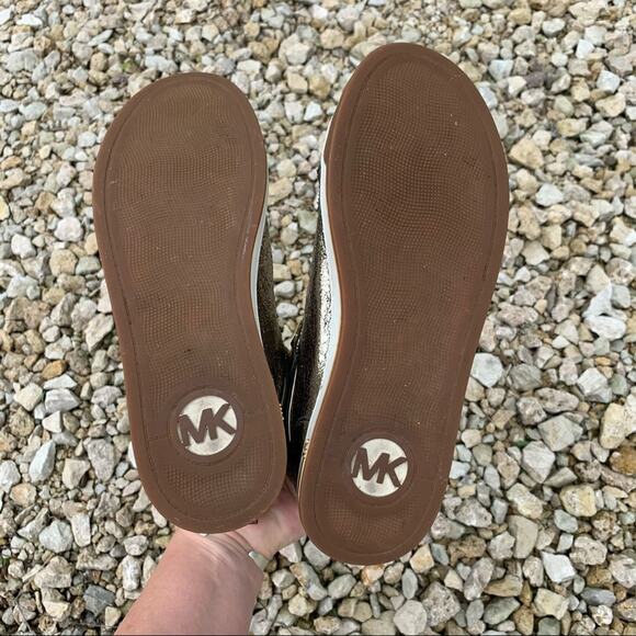 Michael Kors Gold Foil Studded High Rise Sneakers 7M - Picture 7 of 9